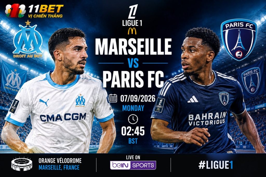 11BET Nhận định bóng đá trận đối đầu giữa Marseille và Paris FC diễn ra vào lúc 01h45 ngày 07/09/2026